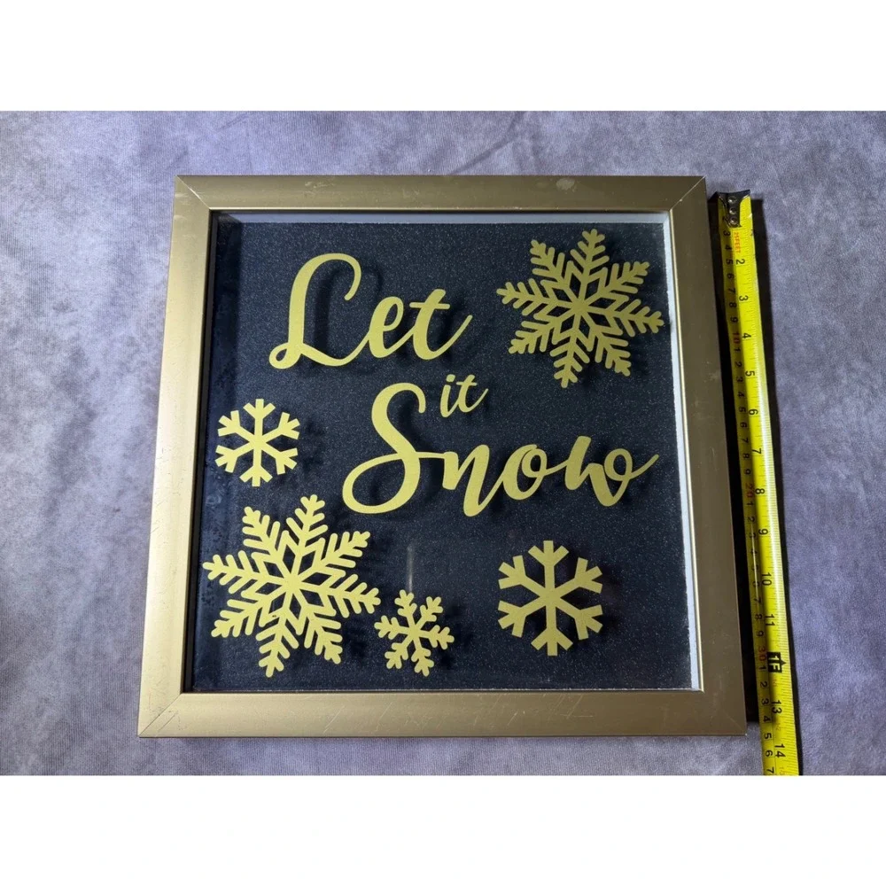 Premier Home Imports Let It Snow Gold Black Glitter Shadow Box Wall Decor 12x12